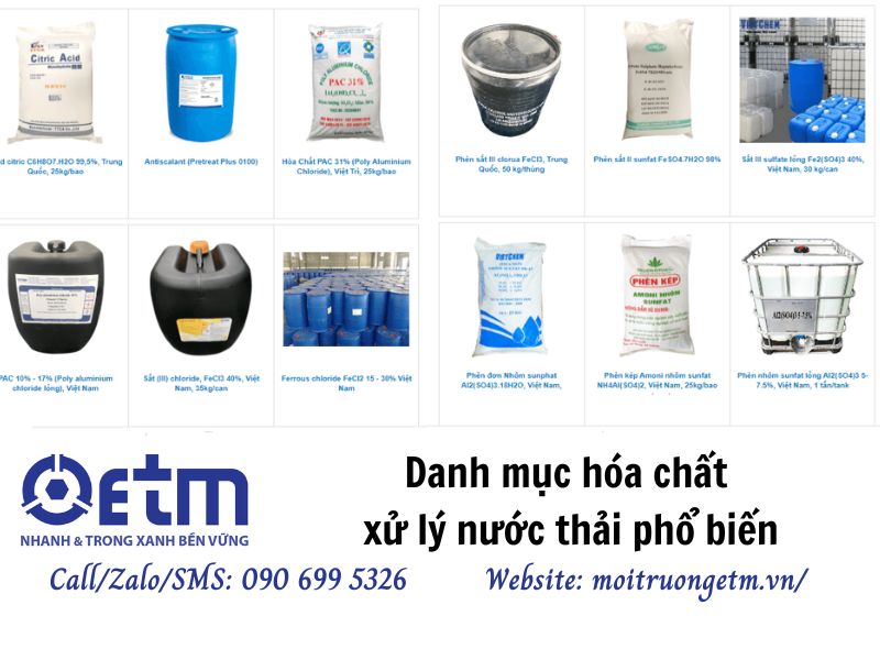 Danh mục hóa chất xử lý nước thải phổ biến